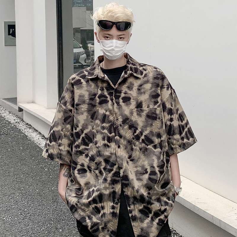 柄シャツ ムラ染めモダンルーズシャツ