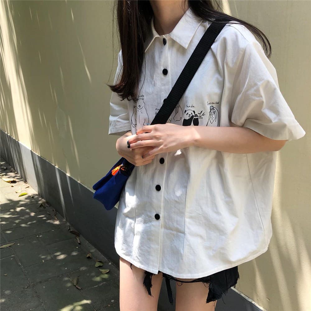 柄シャツ くまパレード イラスト柄シャツ