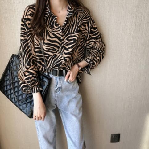 レディース ヒョウ柄シャツ 長袖 大人可愛いトップス