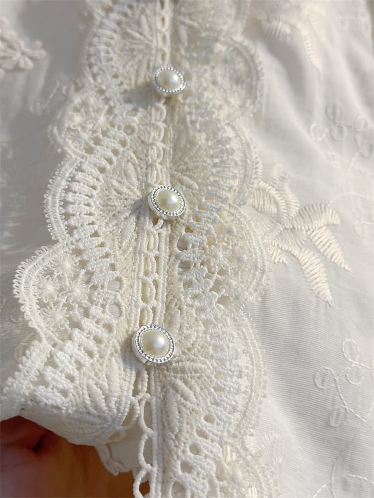 柄シャツ 柄シャツ 優美な小花刺繍レースブラウス