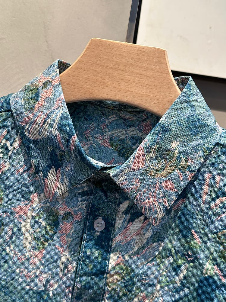 柄シャツ 水彩花園メッシュ半袖シャツ