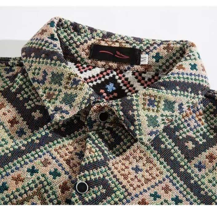 柄シャツ モザイクペイズリー装飾シャツ