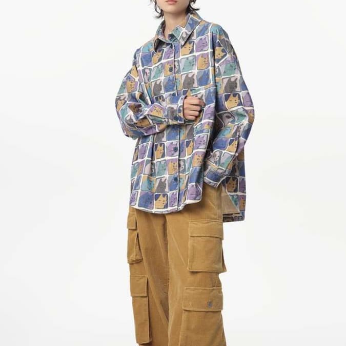 猫柄シャツ キュートな表情猫づくしシャツ