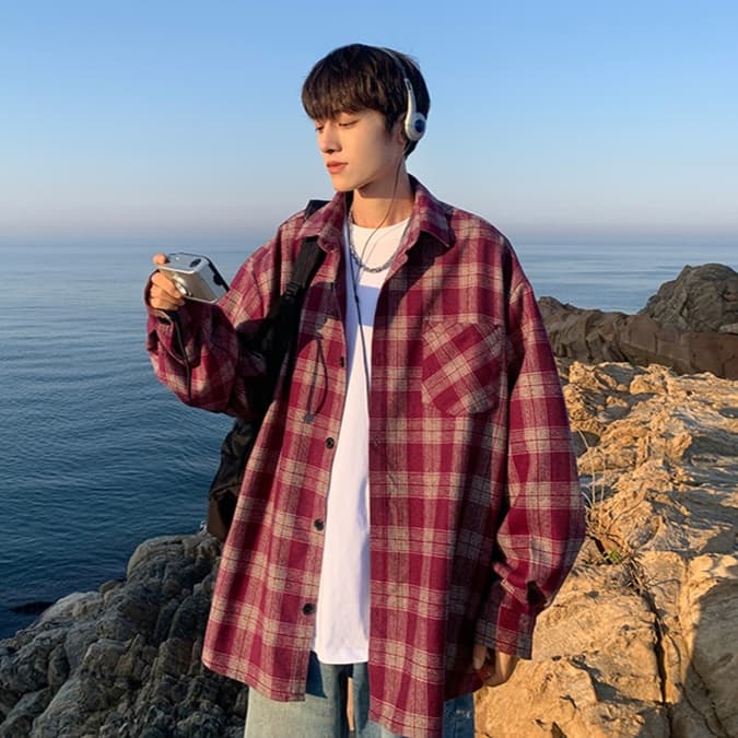 ゆったりシルエット 海辺の休日チェック柄シャツ