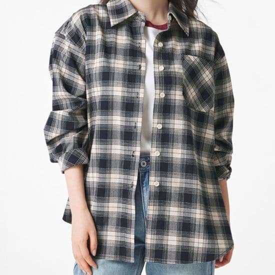 柄シャツ 柄シャツ 格子模様のゆったりシャツ