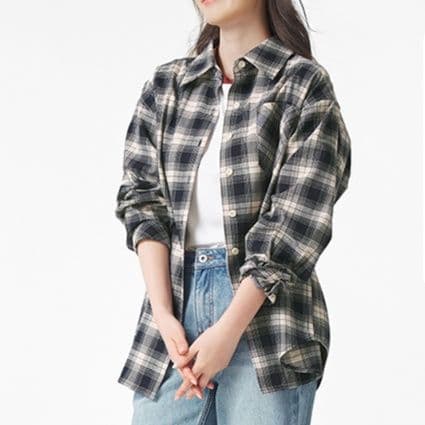 柄シャツ 柄シャツ 格子模様のゆったりシャツ