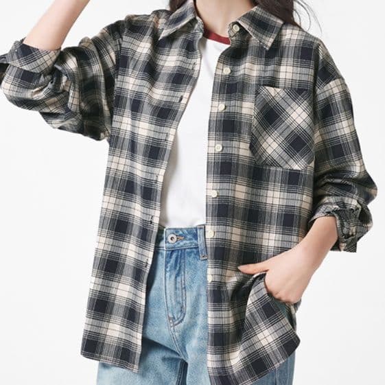 柄シャツ 柄シャツ 格子模様のゆったりシャツ