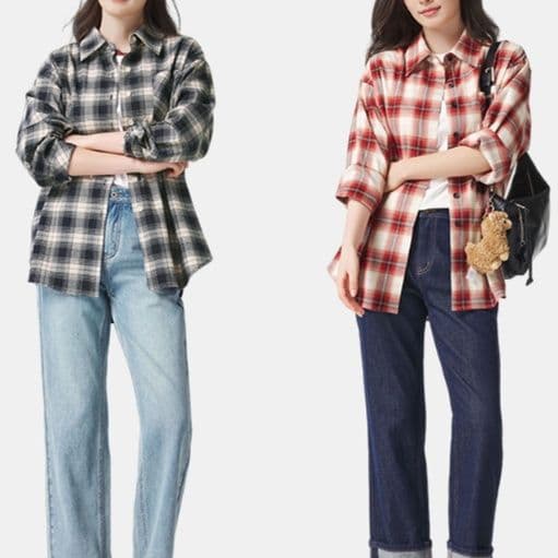 柄シャツ 柄シャツ 格子模様のゆったりシャツ