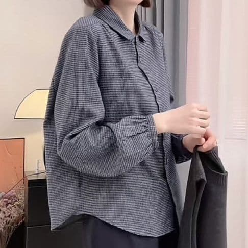 柄シャツ 柄シャツ 細格子ゆったりシルエットシャツ