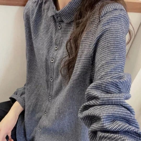 柄シャツ 柄シャツ 細格子ゆったりシルエットシャツ