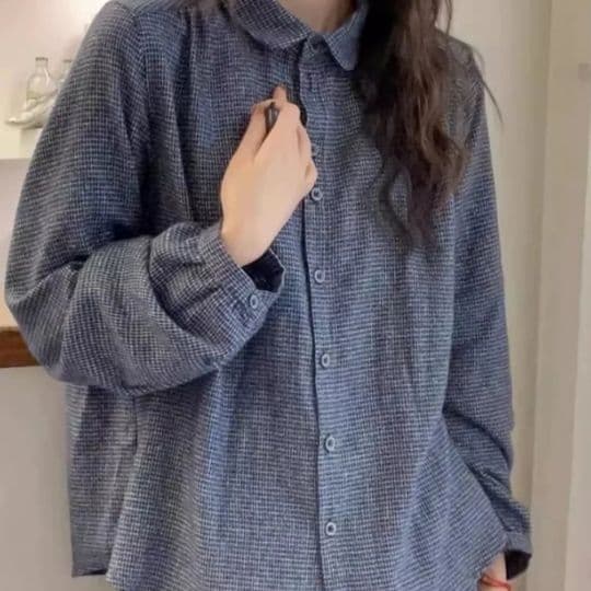 柄シャツ 柄シャツ 細格子ゆったりシルエットシャツ