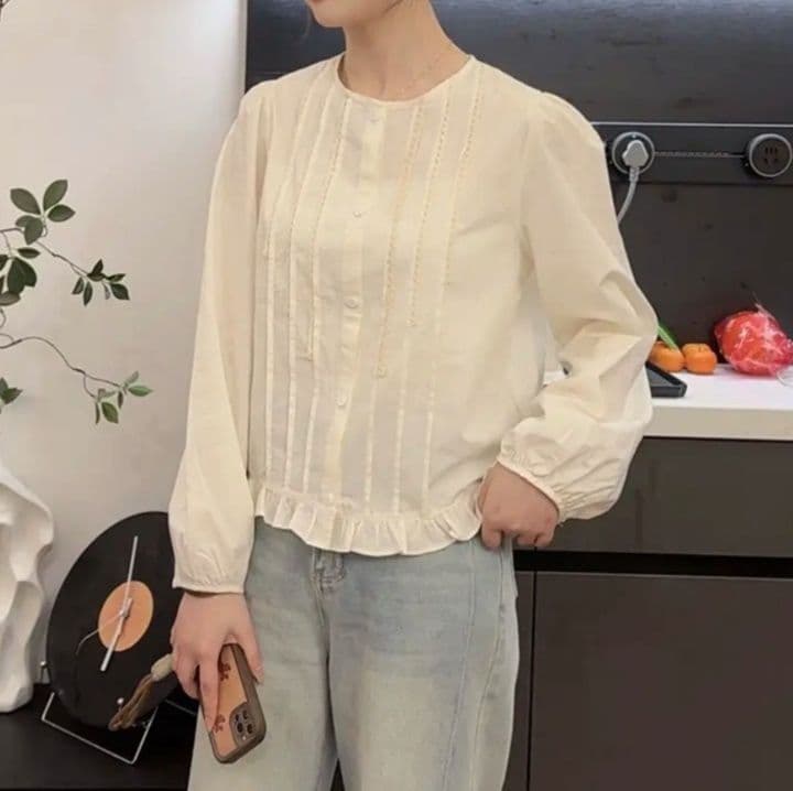 柄シャツ 柄シャツ 格子模様フリルトップス