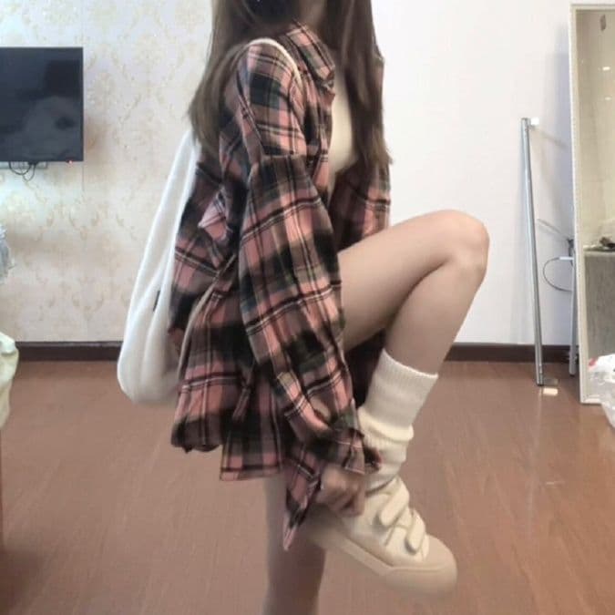 柄シャツ 柄シャツ クラシカルオーバーサイズチェックシャツ