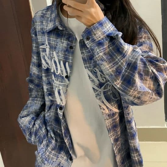 柄シャツ 柄シャツ クラシック格子模様オーバーシャツ