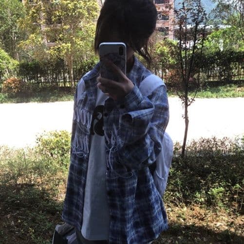 柄シャツ 柄シャツ クラシック格子模様オーバーシャツ