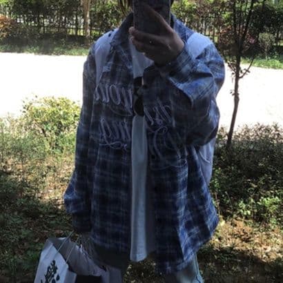 柄シャツ 柄シャツ クラシック格子模様オーバーシャツ