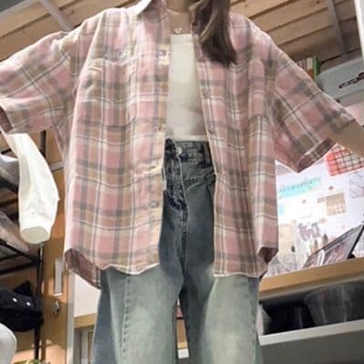 柄シャツ 柄シャツ やわらか格子模様半袖シャツ