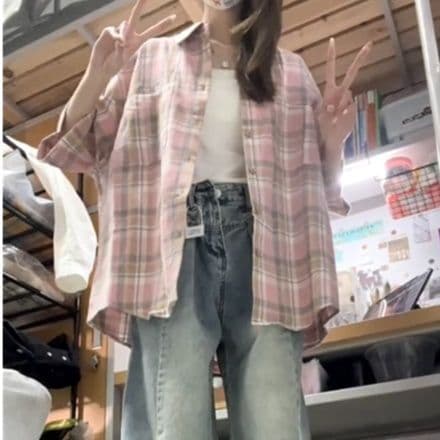 柄シャツ 柄シャツ やわらか格子模様半袖シャツ