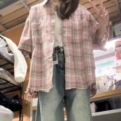 柄シャツ 柄シャツ やわらか格子模様半袖シャツ