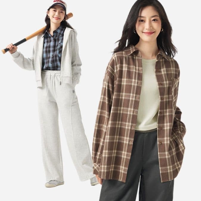 柄シャツ クラシック格子柄シャツ