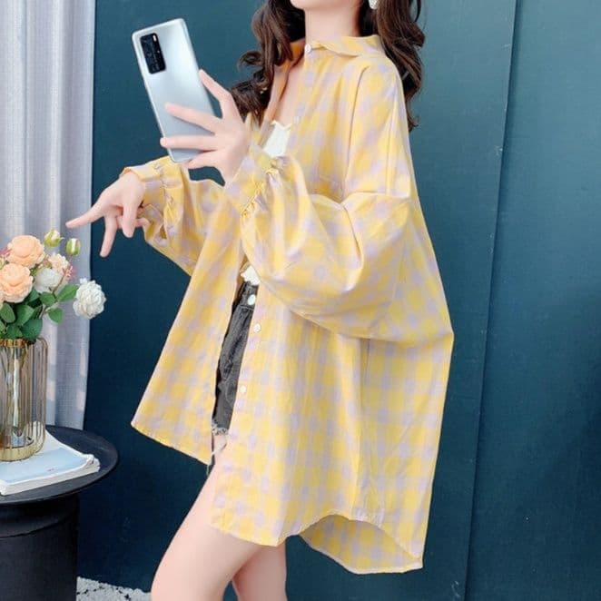 柄シャツ 爽やかオーバーサイズチェック柄シャツ