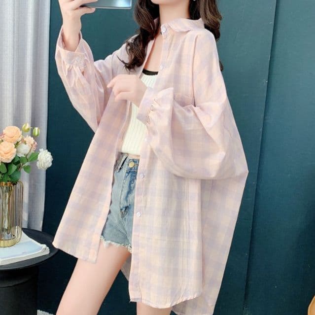 柄シャツ 爽やかオーバーサイズチェック柄シャツ