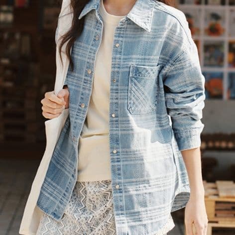 柄シャツ 柄シャツ さわやか格子模様ゆったりシャツ