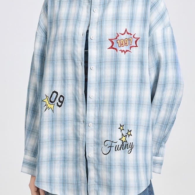 柄シャツ ポップデザインチェック柄シャツ