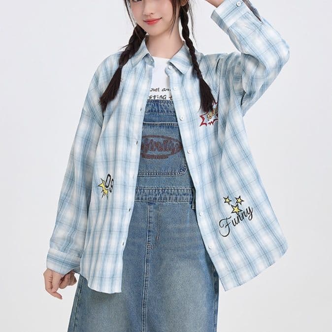 柄シャツ ポップデザインチェック柄シャツ