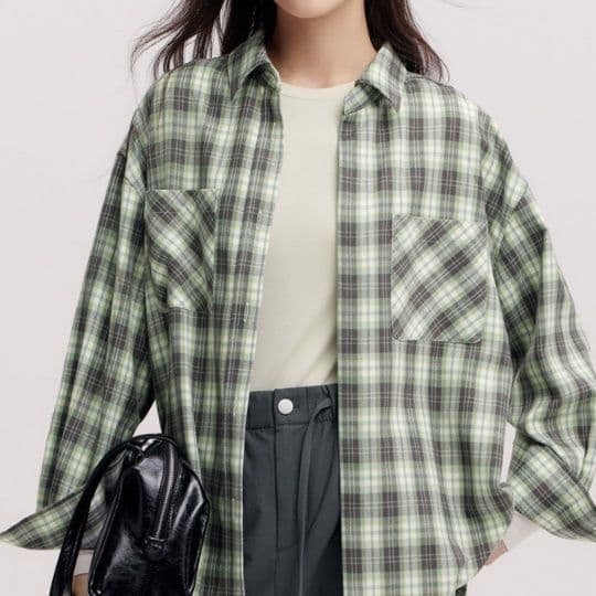 柄シャツ ゆったりシルエットチェック柄シャツ