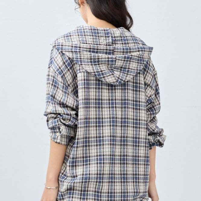 柄シャツ フード付きチェック柄シャツ