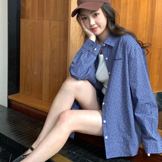 柄シャツ ゆったりシルエット格子柄シャツ