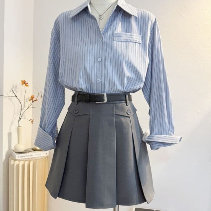 柄シャツ クラシック細ストライプ柄シャツ