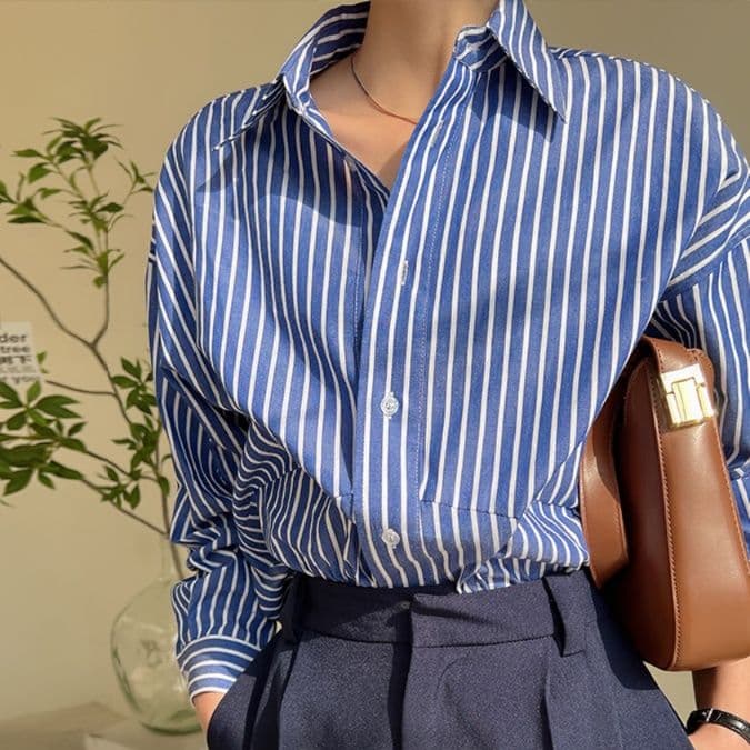 柄シャツ 柄シャツ 洗練ストライプ柄オーバーサイズシャツ