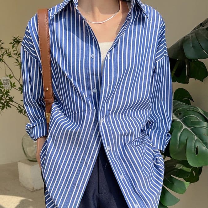 柄シャツ 柄シャツ 洗練ストライプ柄オーバーサイズシャツ