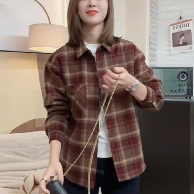 柄シャツ 柄シャツ 秋の恋人 ウール調格子模様シャツ