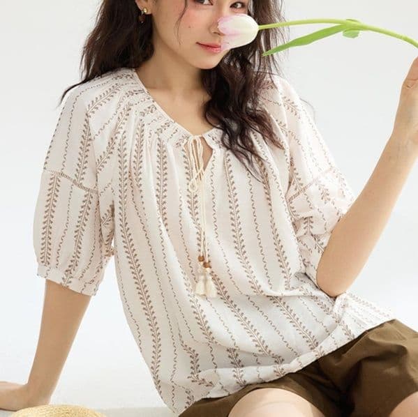 柄シャツ 柄シャツ 優美な草花模様ブラウス