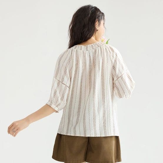 柄シャツ 柄シャツ 優美な草花模様ブラウス