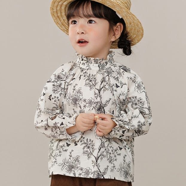柄シャツ 柄シャツ 優美な蝶々花柄スタンドカラーブラウス