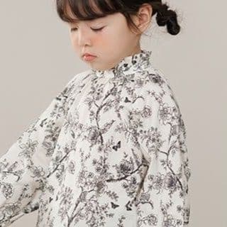 柄シャツ 柄シャツ 優美な蝶々花柄スタンドカラーブラウス