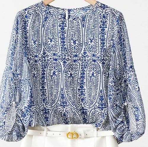 柄シャツ 柄シャツ 優美な草花模様のシースルーブラウス