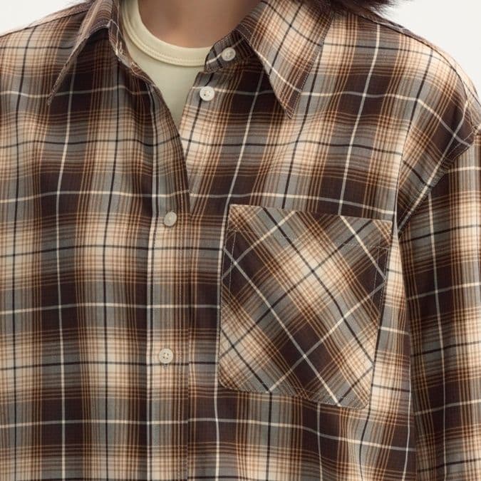 柄シャツ レトロ格子模様 ゆったりシャツ