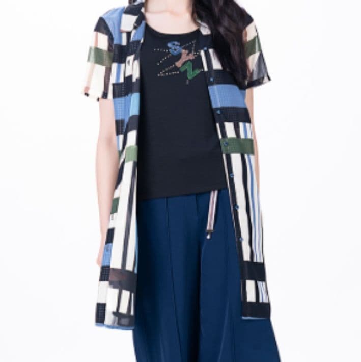 柄シャツ モダンブロックチェックシャツワンピース