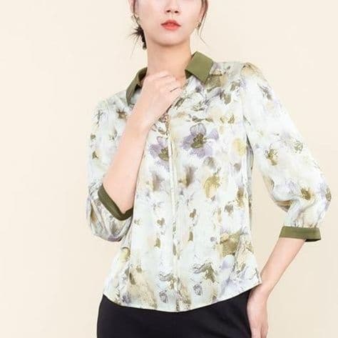 柄シャツ 柄シャツ 優雅な水彩画風花柄七分袖シャツ