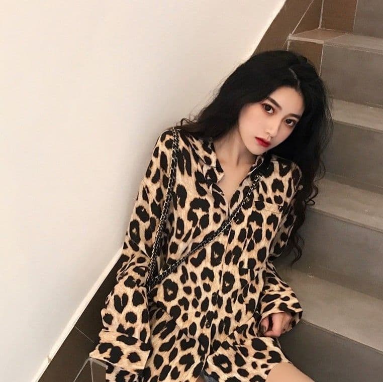 柄シャツ 柄シャツ 野性の輝き ヒョウ柄ゆったりシャツ
