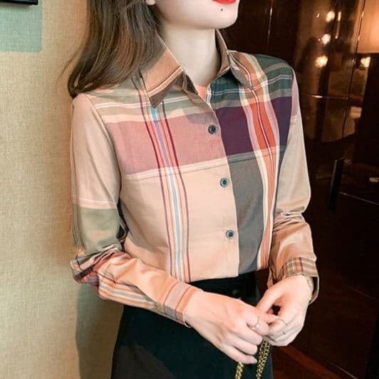 柄シャツ 格調高い多彩格子模様長袖シャツ
