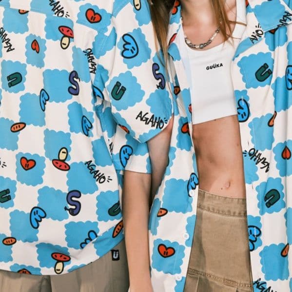 柄シャツ 空模様のポップアート総柄シャツ