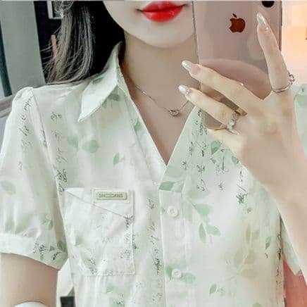 柄シャツ 柄シャツ 優雅な墨書と葉影の半袖シャツ