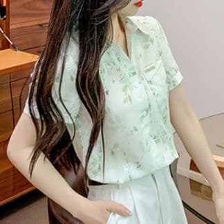 柄シャツ 柄シャツ 優雅な墨書と葉影の半袖シャツ