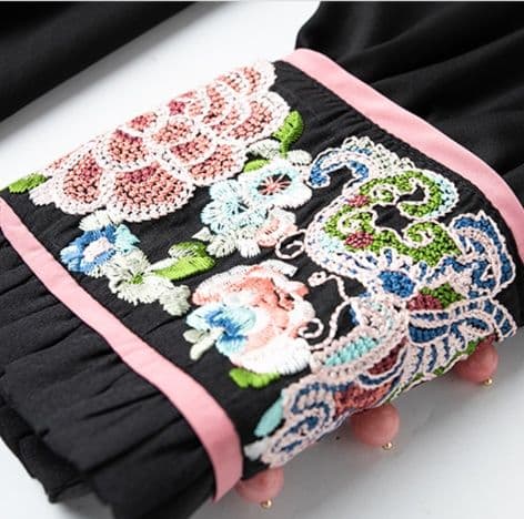 柄シャツ 柄シャツ 花刺繍リボン装飾袖口シャツ